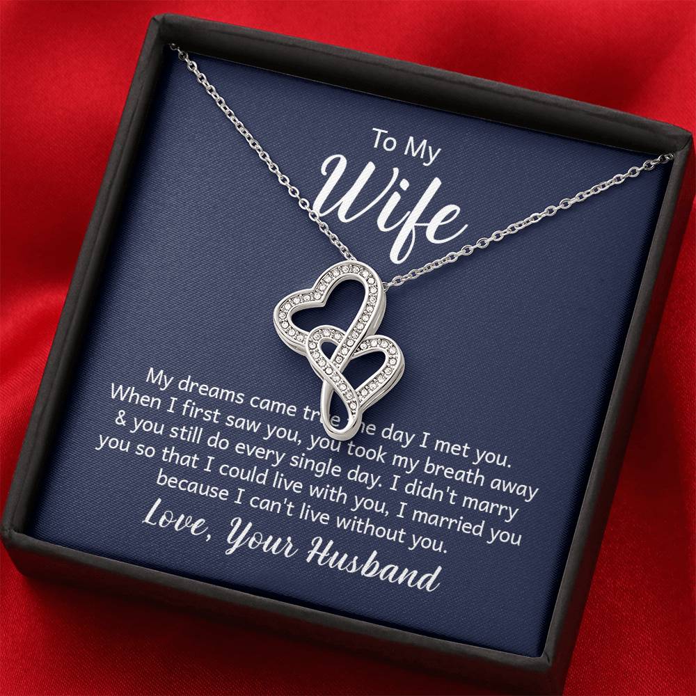To My Wife Necklace - Sweetest Gift for Wife from Husband for Valentine’s Day, Anniversary & Birthday Joy - Heart-to-heart Pendant Necklace