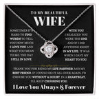 To My Beautiful Wife Necklace - Romantic Keepsake Jewelry Gift from Husband for Special Days & Valentine’s Love - Love Knot Necklace