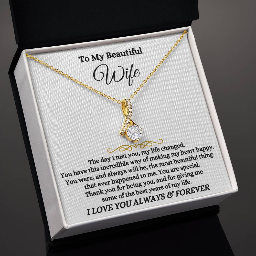 To My Beautiful Wife Necklace - Romantic Everyday Jewelry Gift from Husband for Birthday, Valentine’s Day & Just Because - Alluring Beauty Necklace
