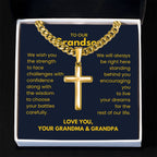 To Our Grandson - Grandson Gift from Grandma and Grandpa - Artisan Cross with Cuban Link Chain