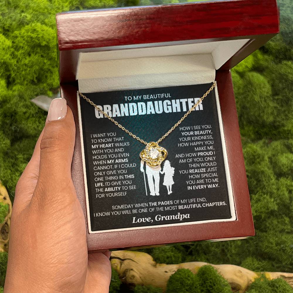 To My Granddaughter Necklace – Present for Granddaughter Birthday, Christmas from Grandpa – Love Knot Necklace