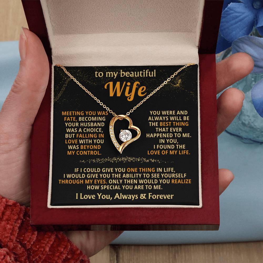 To My Beautiful Wife Necklace - Best Loving Jewelry Gift for Valentine’s Day, Anniversaries & Romantic Surprises - Forever Love Necklace
