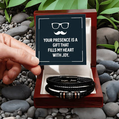 Stylish Husband Bracelet, Leather Wristband Gift with Love Message, Your presence is a gift that fills my heart with joy