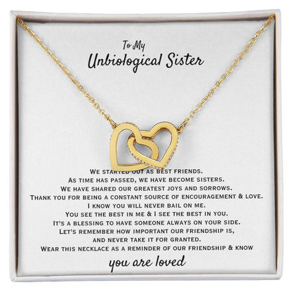 To My Unbiological Sister - You are loved - Gift for Bonus Sister - Interlocking Hearts Necklace