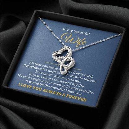 To My Beautiful Wife Necklace - Touching Romantic Gift for Wife from Husband for Christmas, Anniversary & Valentine’s Day - Heart-to-heart Pendant Necklace