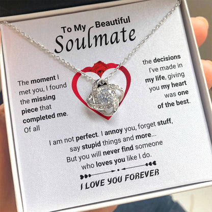 To My Beautiful Soulmate Necklace - Soulmate Gift for Her for Holiday Celebrations & Romance - Love Knot Necklace