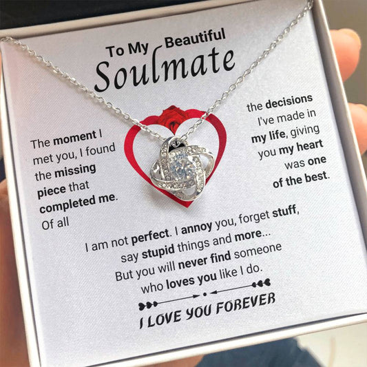 To My Beautiful Soulmate Necklace - Soulmate Gift for Her for Holiday Celebrations & Romance - Love Knot Necklace