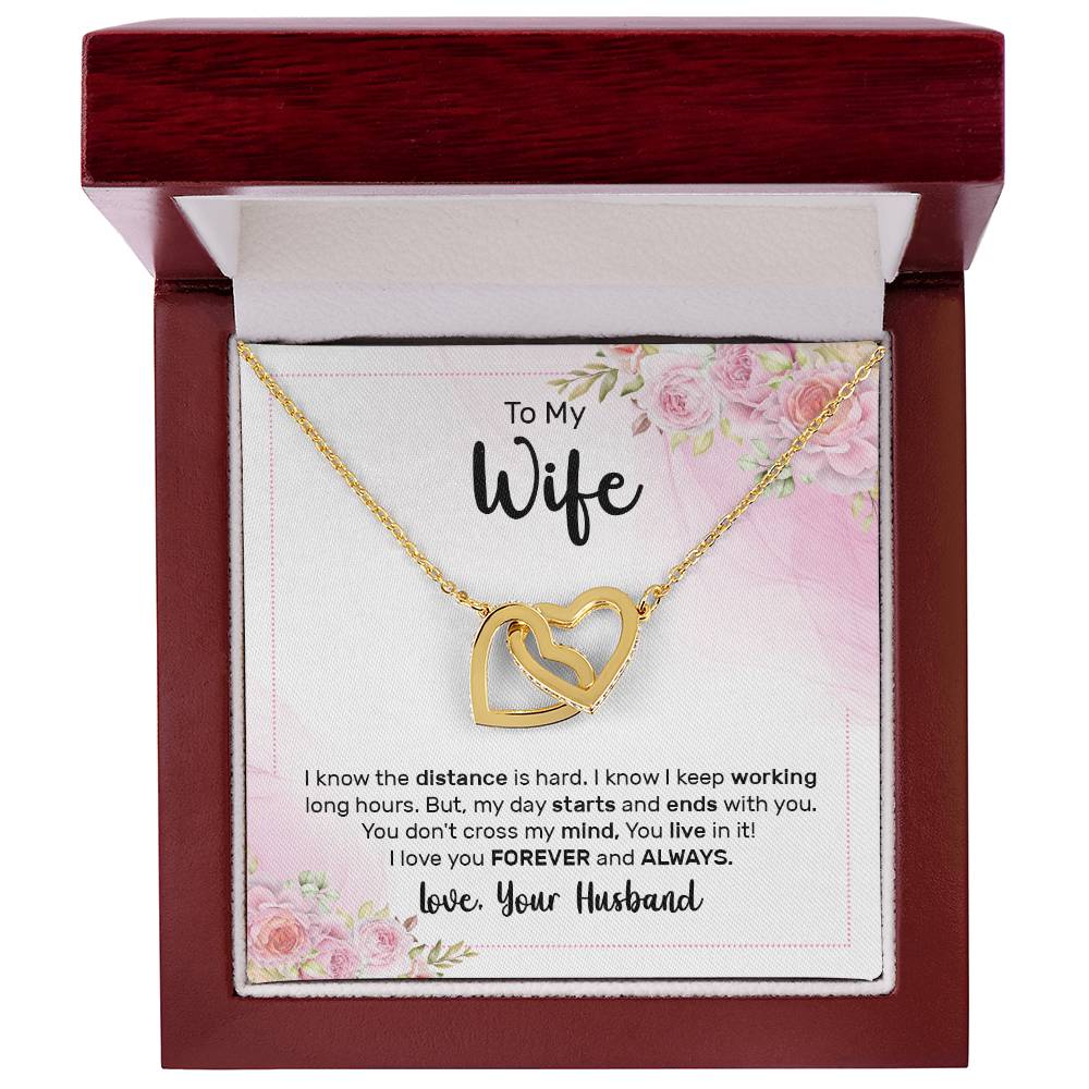 To My Beautiful Wife Necklace - Touching Romantic Gift for Wife from Husband for Christmas, Anniversary & Valentine’s Day - Interlocking Hearts Necklace