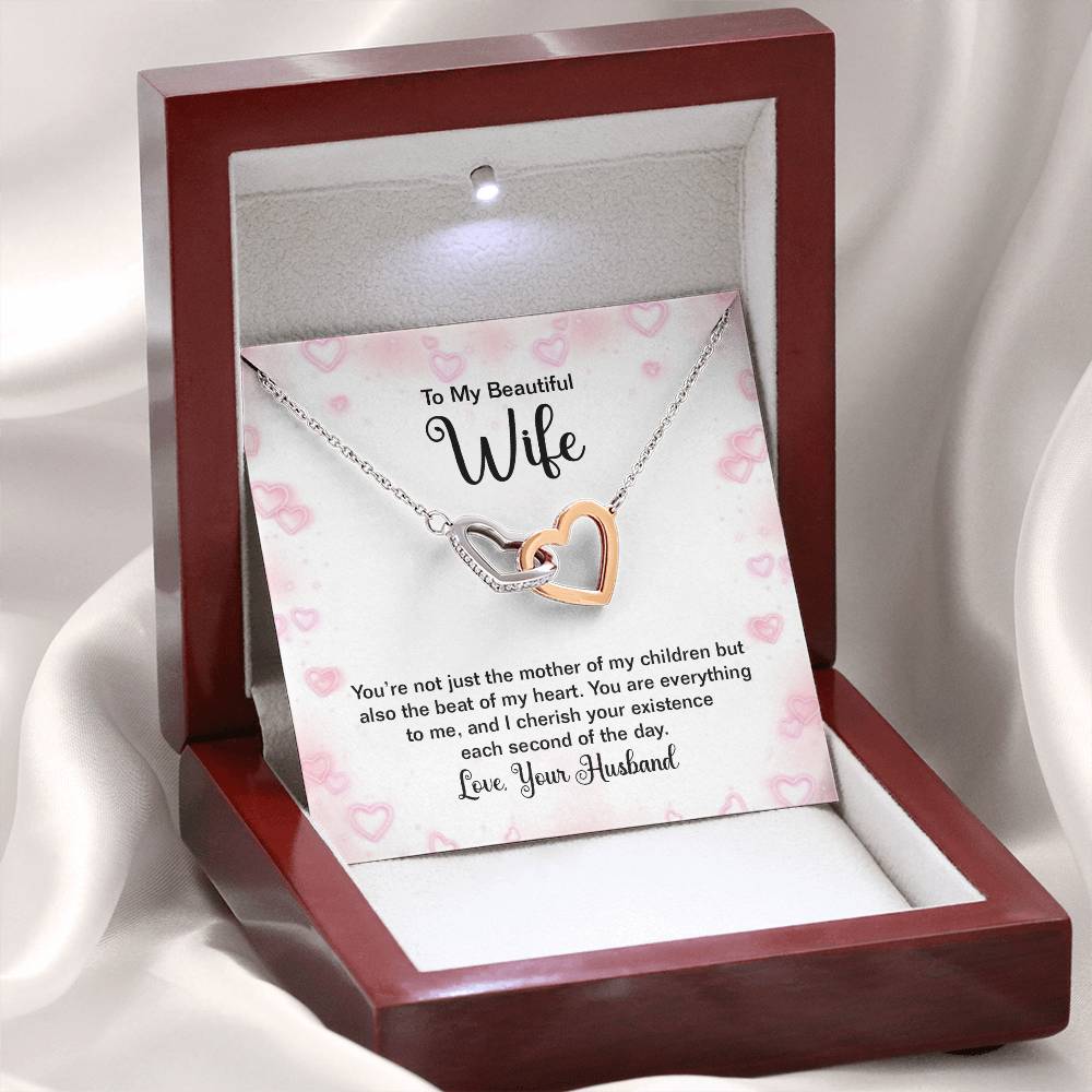 To My Beautiful Wife Necklace - Best Surprise Gift for Wife from Husband for Anniversary, Christmas & Valentine’s Day - Interlocking Hearts Necklace