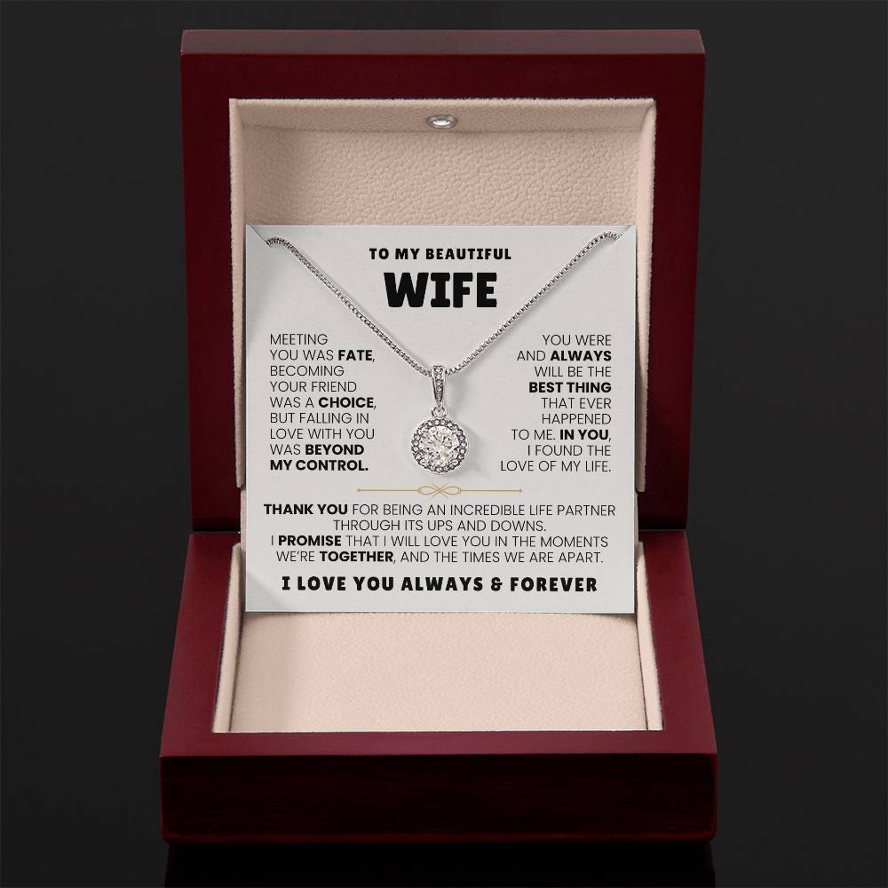 To My Beautiful Wife Necklace - Husband to Wife Jewelry for Romantic Valentine’s Day, Birthday & Anniversary Gifts - Eternal Hope Necklace