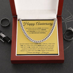 Cuban Link Chain with Message Card, Elegant Anniversary Gift for Him, Happy Anniversary