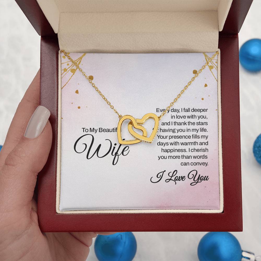 To My Wife Necklace - Heartwarming Gift from Husband for Birthday, Anniversary & Valentine’s Day - Interlocking Hearts Necklace
