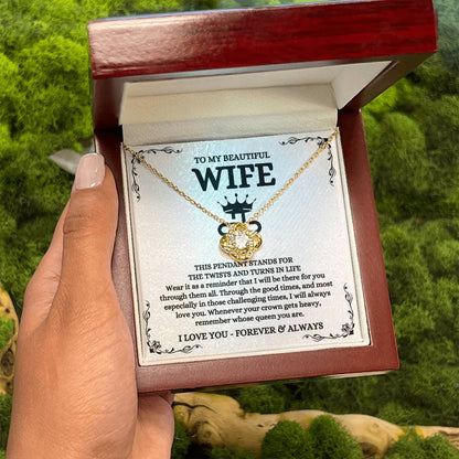 To My Beautiful Wife Necklace - Best Loving Jewelry Gift for Valentine’s Day, Anniversaries & Romantic Surprises - Love Knot Necklace