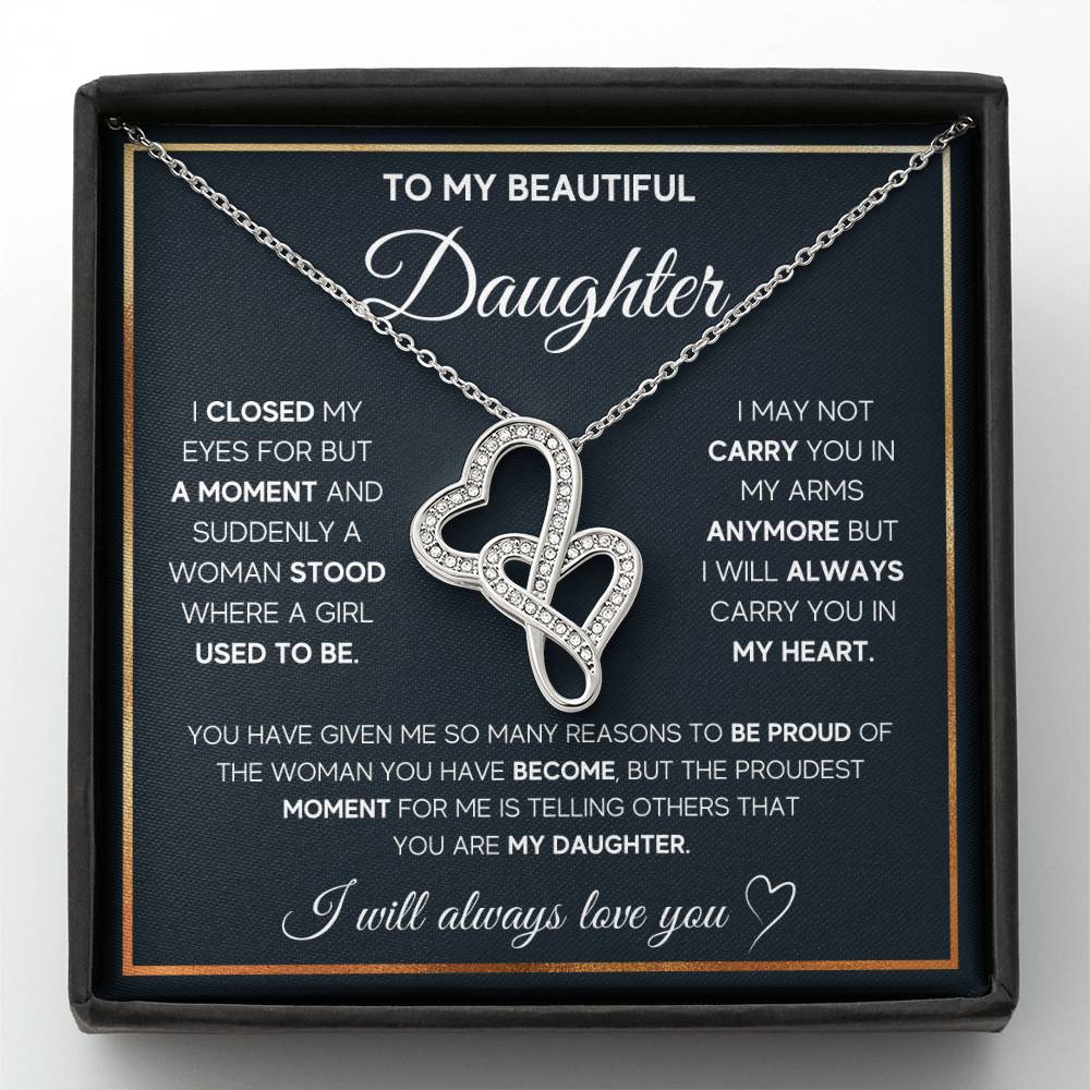 To My Daughter Necklace – Daughter Necklace for Graduation & Birthday Events – Heart-to-heart Pendant Necklace