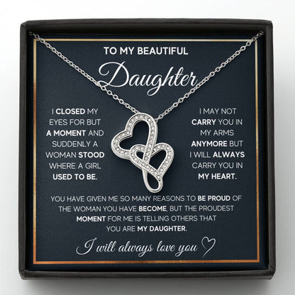 To My Daughter Necklace – Daughter Necklace for Graduation & Birthday Events – Heart-to-heart Pendant Necklace