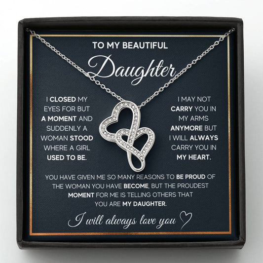 To My Daughter Necklace – Daughter Necklace for Graduation & Birthday Events – Heart-to-heart Pendant Necklace