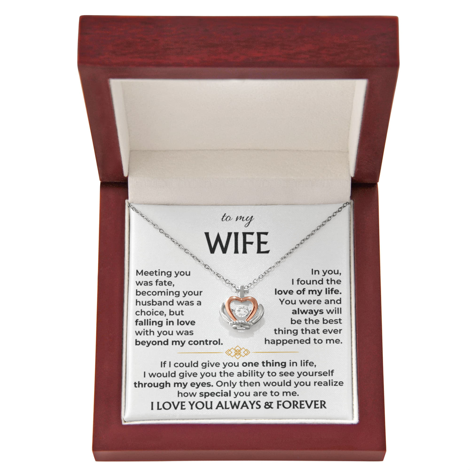 Love Gift for Wife from Husband - Sentimental Jewelry for Valentine’s Day, Anniversary, Birthday & Christmas - Crown Pendant Necklace
