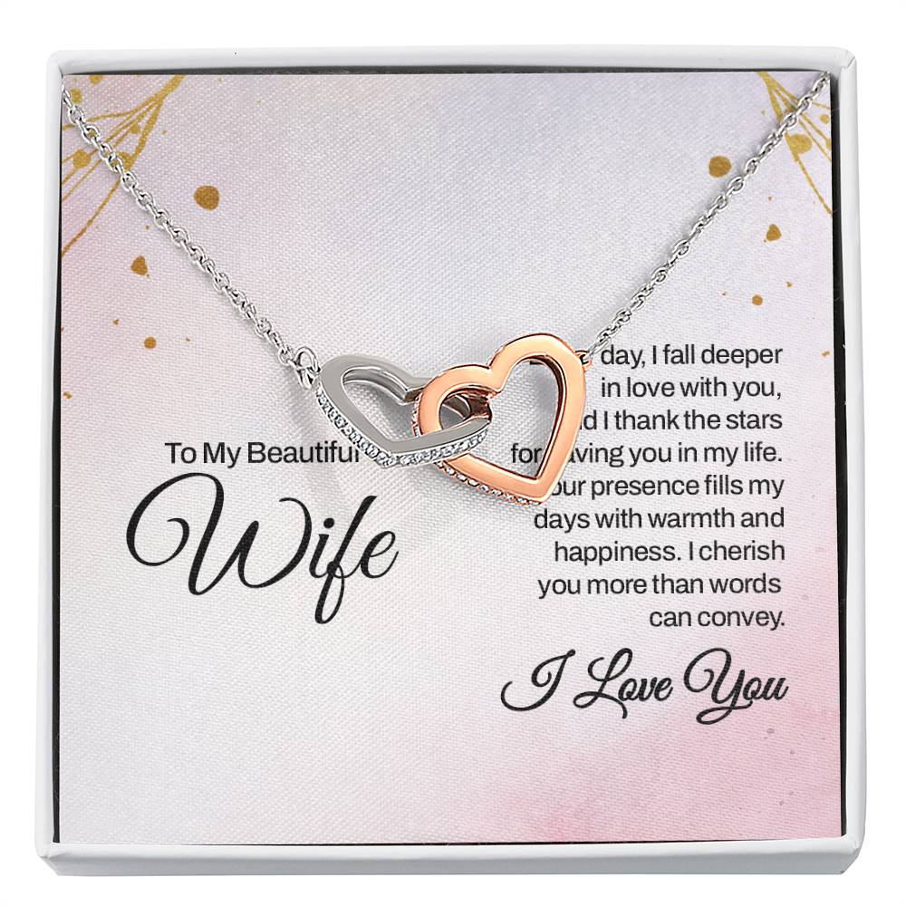 To My Wife Necklace - Heartwarming Gift from Husband for Birthday, Anniversary & Valentine’s Day - Interlocking Hearts Necklace