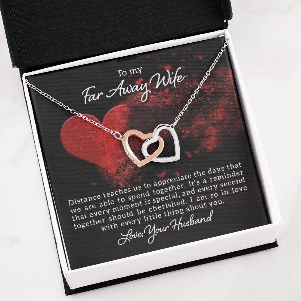 To my far away wife - Distance teaches us - Interlocking Hearts Necklace