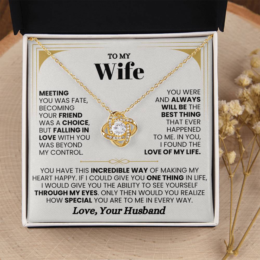 To My Wife Necklace - Romantic Birthday Jewelry Gift from Husband for Valentine’s Day & Long Lasting Memories - Love Knot Necklace