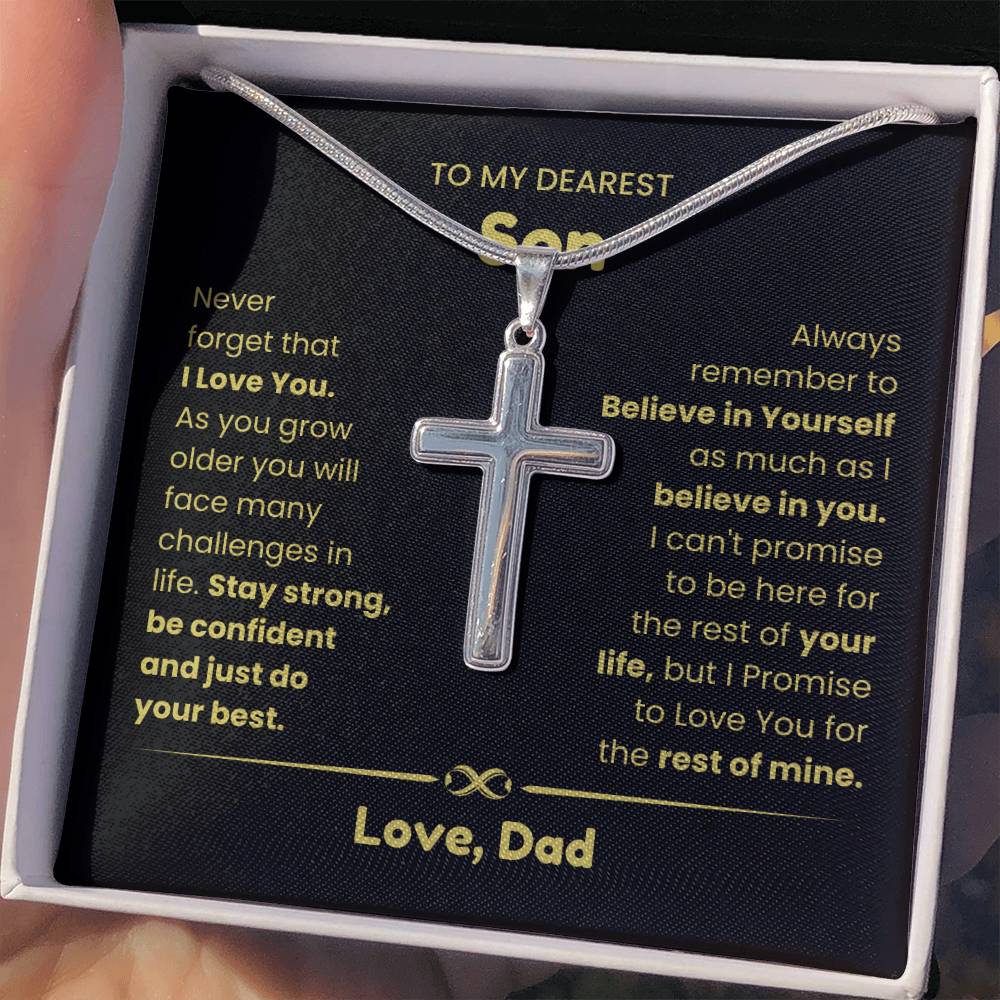To My Son - As you grow older you will face many challenges in life - Son Gift from Dad - Artisan Cross Necklace