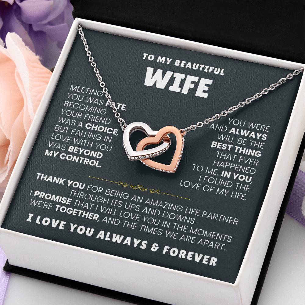 To My Wife Necklace - Surprise Gift from Husband for Birthday, Valentine’s Day & Anniversary - Interlocking Hearts Necklace