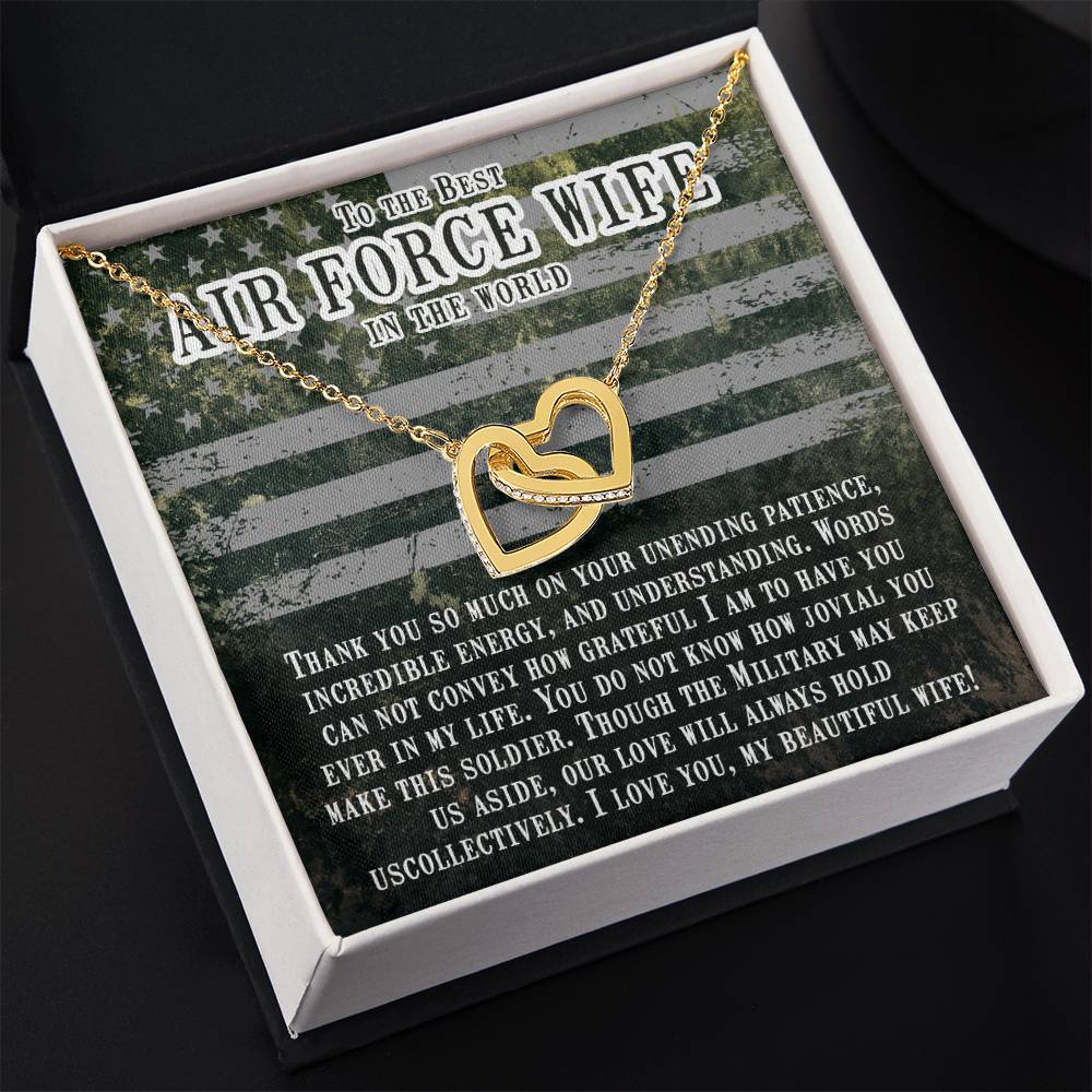 To My Air Force Wife Necklace - Jewelry Gift for Anniversary from Husband - Interlocking Hearts Necklace
