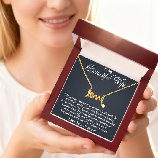 To My Beautiful Wife Necklace - Love Gift from Husband for Any Occasion - Scripted Love Necklace