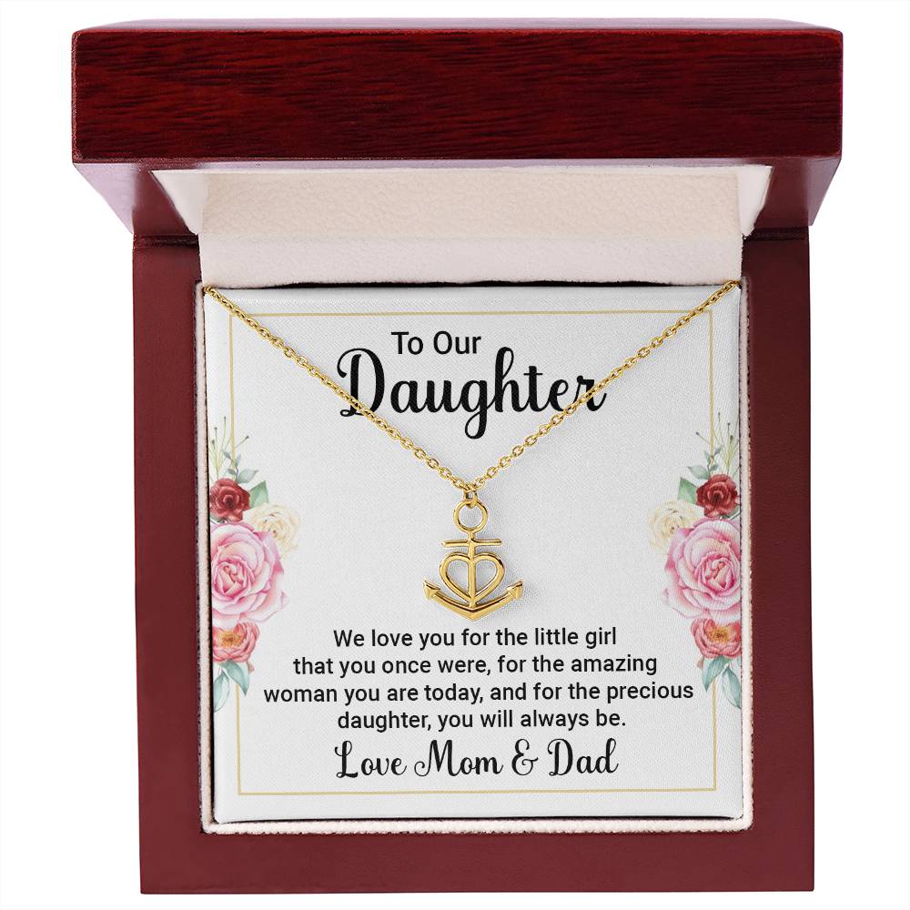 To Our Daughter Necklace – Daughter Graduation & Birthday Present from Mom and Dad – Anchor Pendant Necklace