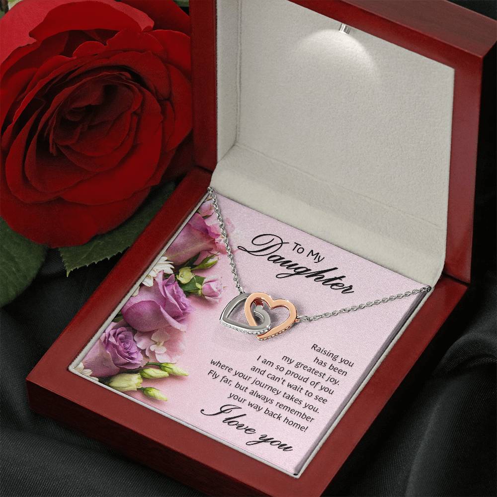 To My Daughter Necklace – Daughter Necklace for Graduation & Birthday Events – Interlocking Hearts Necklace