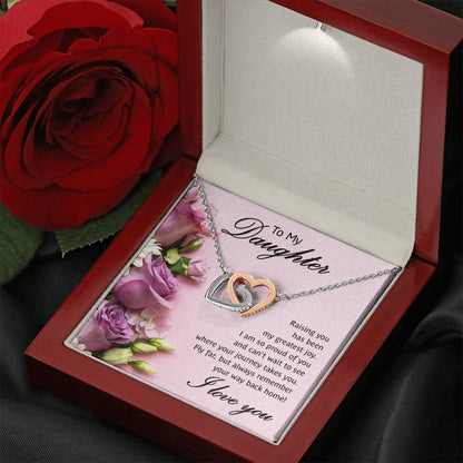 To My Daughter Necklace – Daughter Necklace for Graduation & Birthday Events – Interlocking Hearts Necklace