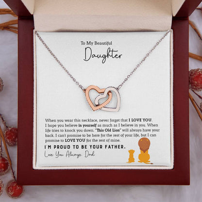 To My Daughter Necklace - Beautiful Daughter Jewelry for Birthday & Proud Dad Moments - Interlocking Hearts Necklace