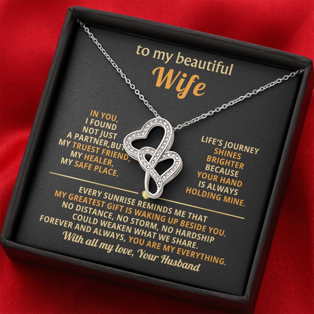 To My Beautiful Wife Necklace - Sentimental Birthday Gift from Husband, Romantic Jewelry for Valentine’s Day & Holidays - Heart-to-heart Pendant Necklace