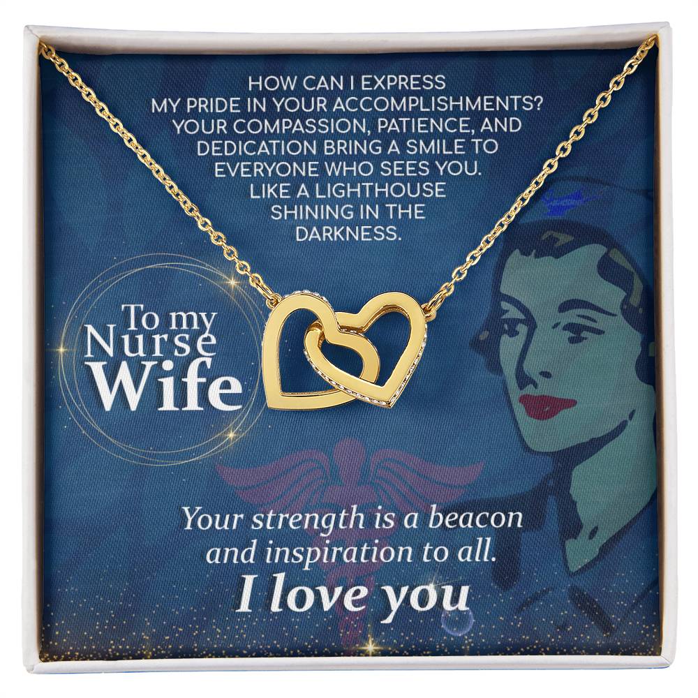 To My Nurse Wife Necklace - Romantic Keepsake Jewelry Gift from Husband for Special Days & Valentine’s Love - Interlocking Hearts Necklace