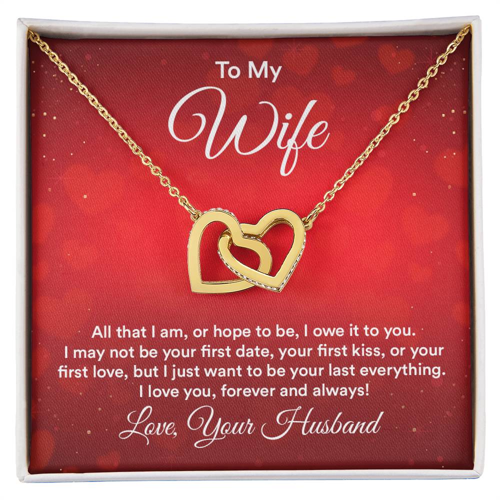 To My Wife Necklace - Beautiful Wife Jewelry Gift for Birthday, Valentine’s Day & Special Romantic Moments - Interlocking Hearts Necklace