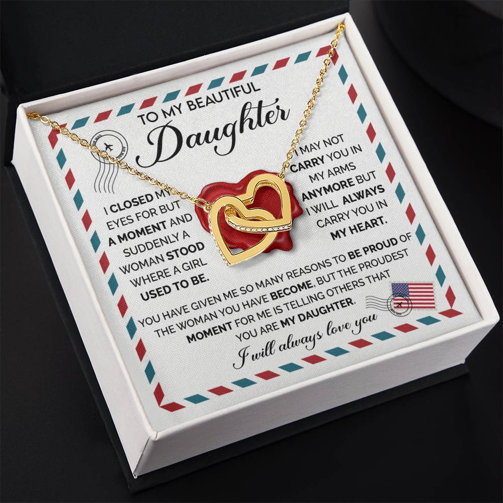 To My Daughter Necklace – Daughter Birthday Graduation Celebration Gift – Interlocking Hearts Necklace
