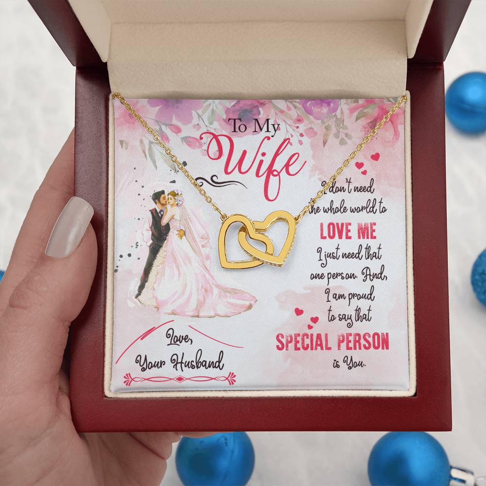 To My Beautiful Wife Necklace - Romantic Everyday Jewelry Gift from Husband for Birthday, Valentine’s Day & Just Because - Interlocking Hearts Necklace