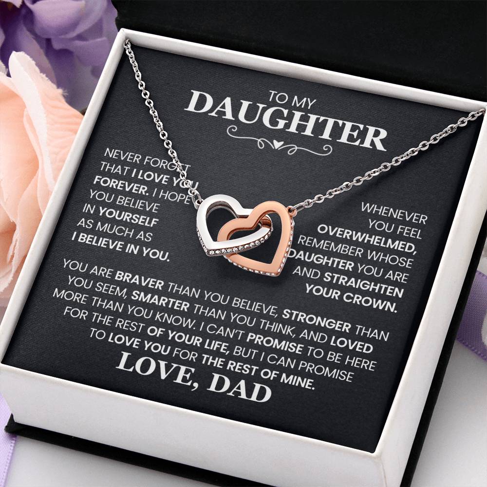 To My Daughter - Straighten Your Crown - Interlocking Hearts Necklace Gift from Dad