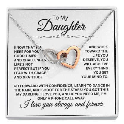 To My Daughter Necklace – Daughter Jewelry for Graduation, Birthday – Interlocking Hearts Necklace