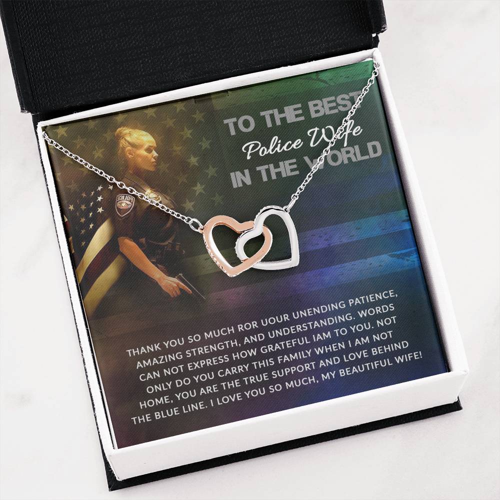 To My Beautiful Police Wife Necklace - Unforgettable Husband Gift, Emotional Jewelry for Anniversary & Valentine’s Day - Interlocking Hearts Necklace