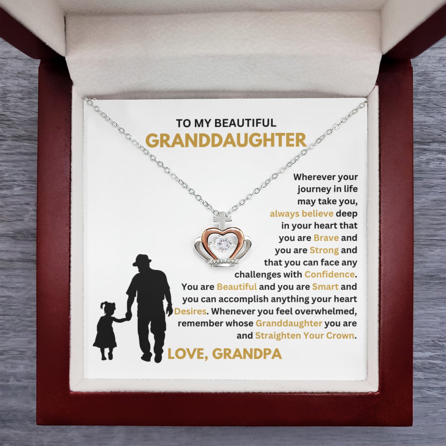 To My Granddaughter Necklace – Graduation & Christmas Gift from Grandpa – Crown Pendant Necklace