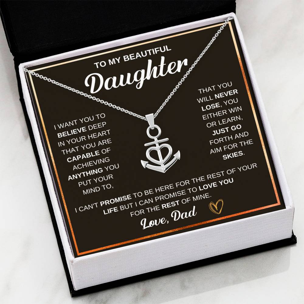 To My Daughter Necklace – Dad to Daughter Birthday Jewelry – Anchor Pendant Necklace