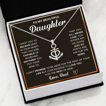 To My Daughter Necklace – Dad to Daughter Birthday Jewelry – Anchor Pendant Necklace