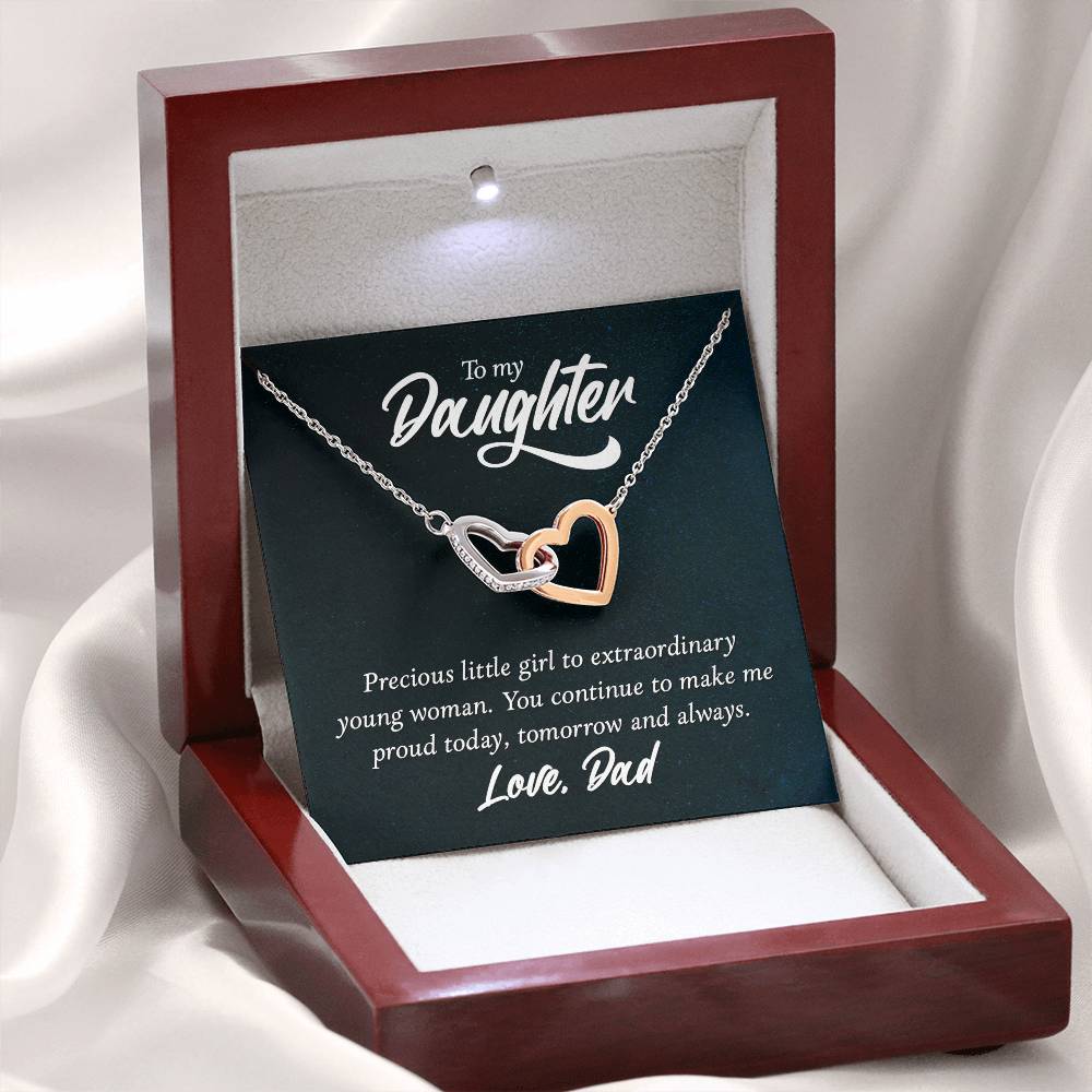 To My Daughter Necklace - Best Proud Dad Jewelry Gift for Daughter’s Special Days & Celebrations - Interlocking Hearts Necklace