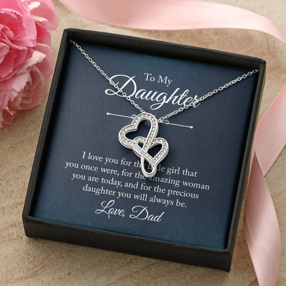 To My Daughter Necklace - Best Proud Dad Jewelry Gift for Daughter’s Special Days & Celebrations - Heart-to-heart Pendant Necklace