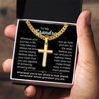 To My Grandson - Always be brave and be strong - Gift for Grandson - Artisan Cross with Cuban Link Chain