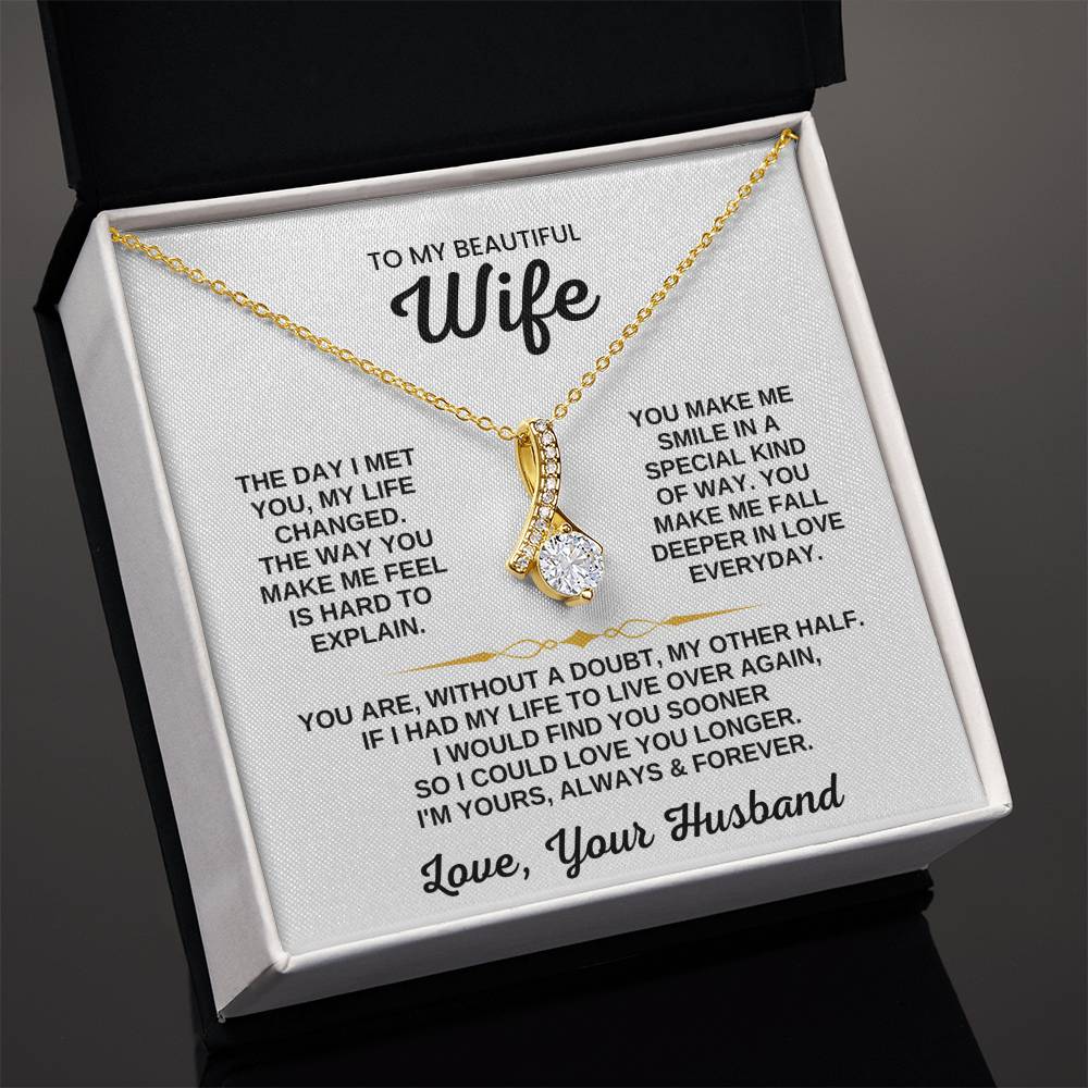 To My Beautiful Wife Necklace - Loving Husband Gift for Christmas, Valentine’s Day & Birthday Celebrations - Alluring Beauty Necklace