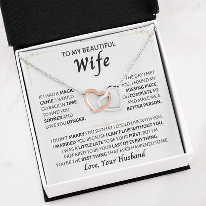 To My Wife Necklace - Romantic Gift from Husband for Birthday, Anniversary, Christmas & Valentine’s Day - Interlocking Hearts Necklace