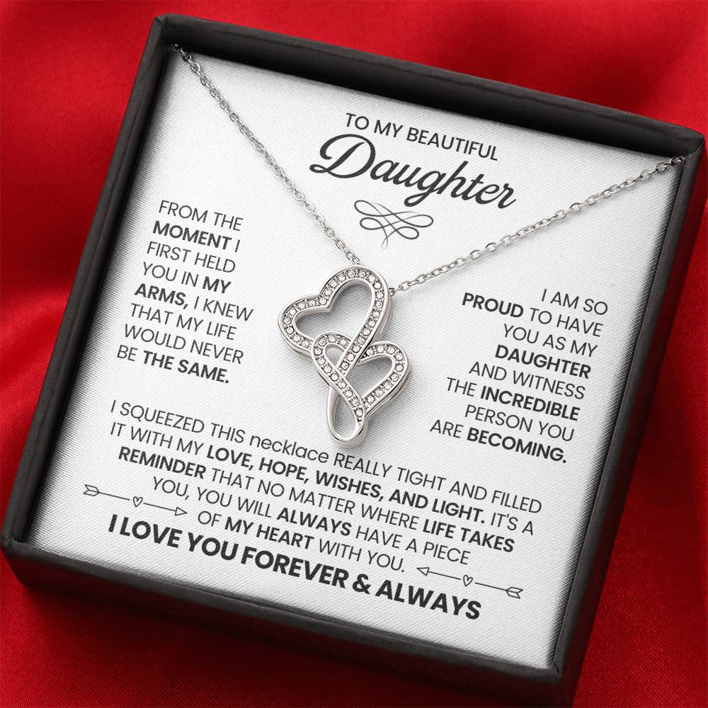 To My Daughter Necklace - Heartwarming Gift for Daughter’s Special Day - Heart-to-heart Pendant Necklace