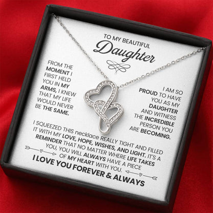 To My Daughter Necklace - Heartwarming Gift for Daughter’s Special Day - Heart-to-heart Pendant Necklace